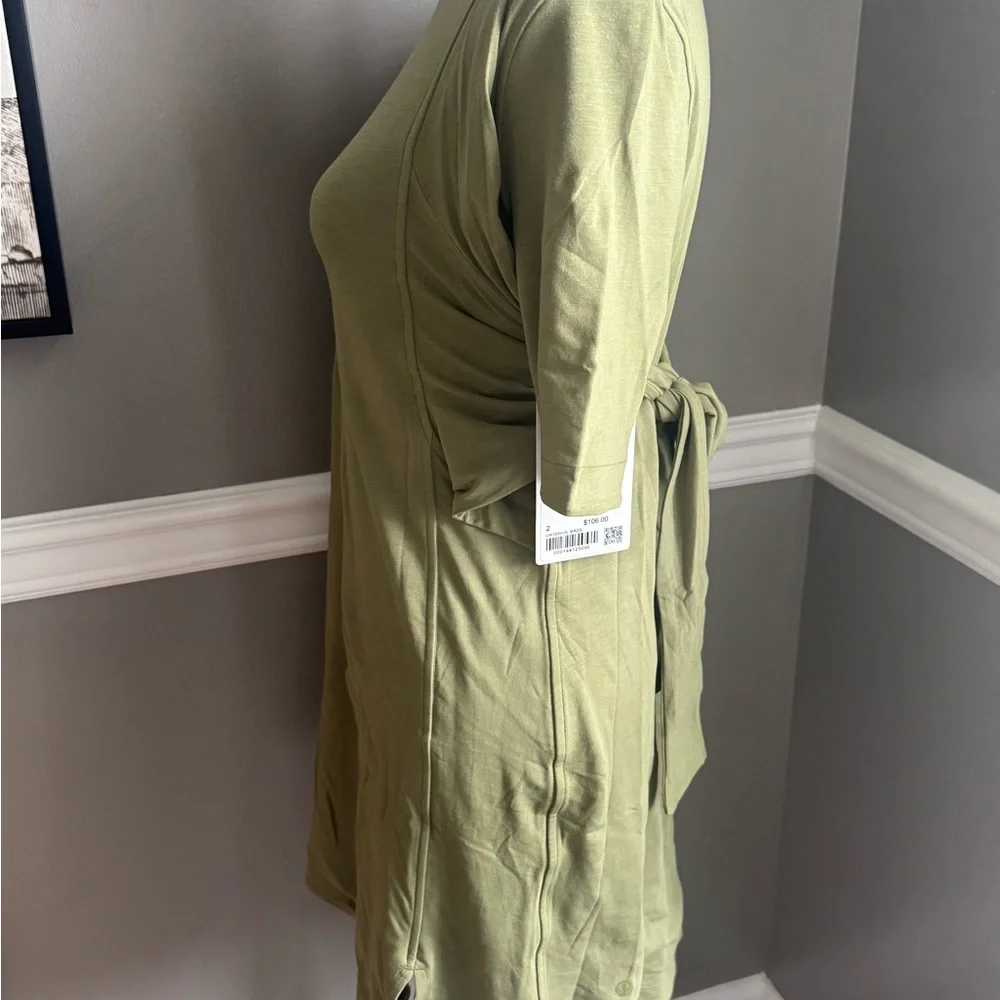 NWT $106 Lululemon Cotton Wrap Front T-Shirt Dress Size 2 Bronze‎ Green
